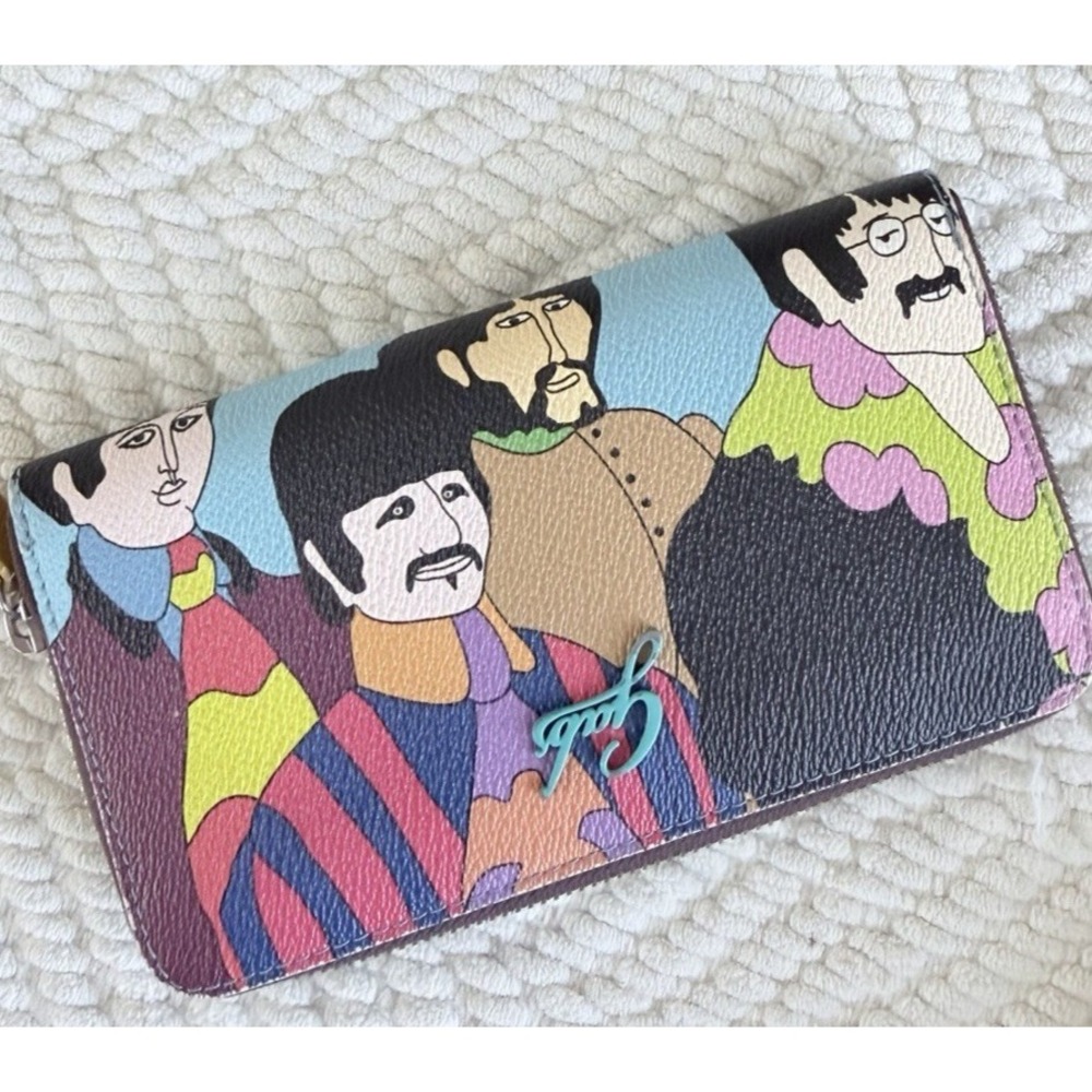Gabs Italy Leather Zip Around Wallet Beatles Yellow Submarine Pop Art Multicolor